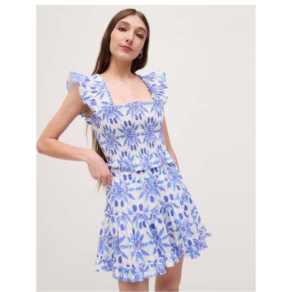 Hill House Home Linen Cropped Naz Nap Top in Blue Shell Mosaic Size M Coastal - Picture 3 of 7